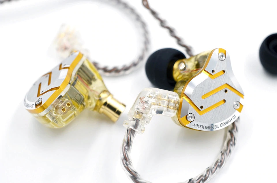 Casti KZ ZS10 Pro Auriu,4BA+1DD Hibrid 10 drivere, bas HIFI , Monitor , metalice,cu anulare a zgomotului microfon HD