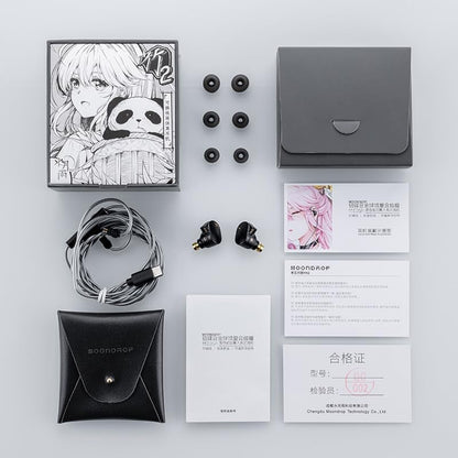 Moondrop CHU II IEM headphones, interchangeable cable, IEM, 10mm dynamic driver, full zinc alloy, Case, With HD microphone, USB-C, DSP, Black