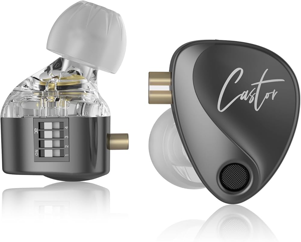 KZ Castor In Ear 2DD Headphones, dynamic with adjustable balanced armature, HiFi, Monitor, noise canceling, sponge, Microphone,, Black