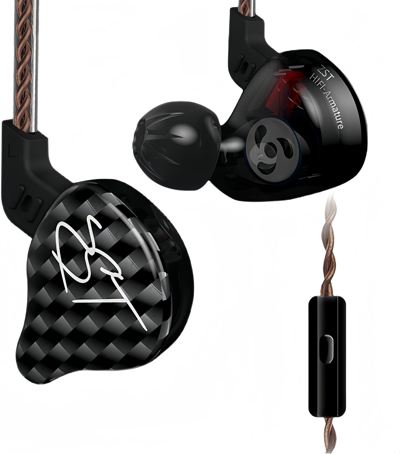 Casti intraauriculare KZ ZST 1BA+1DD, Armatura de echilibru hibrid cu casti dinamice cu fir pentru jocuri, muzician, Negru, Cu Microfon