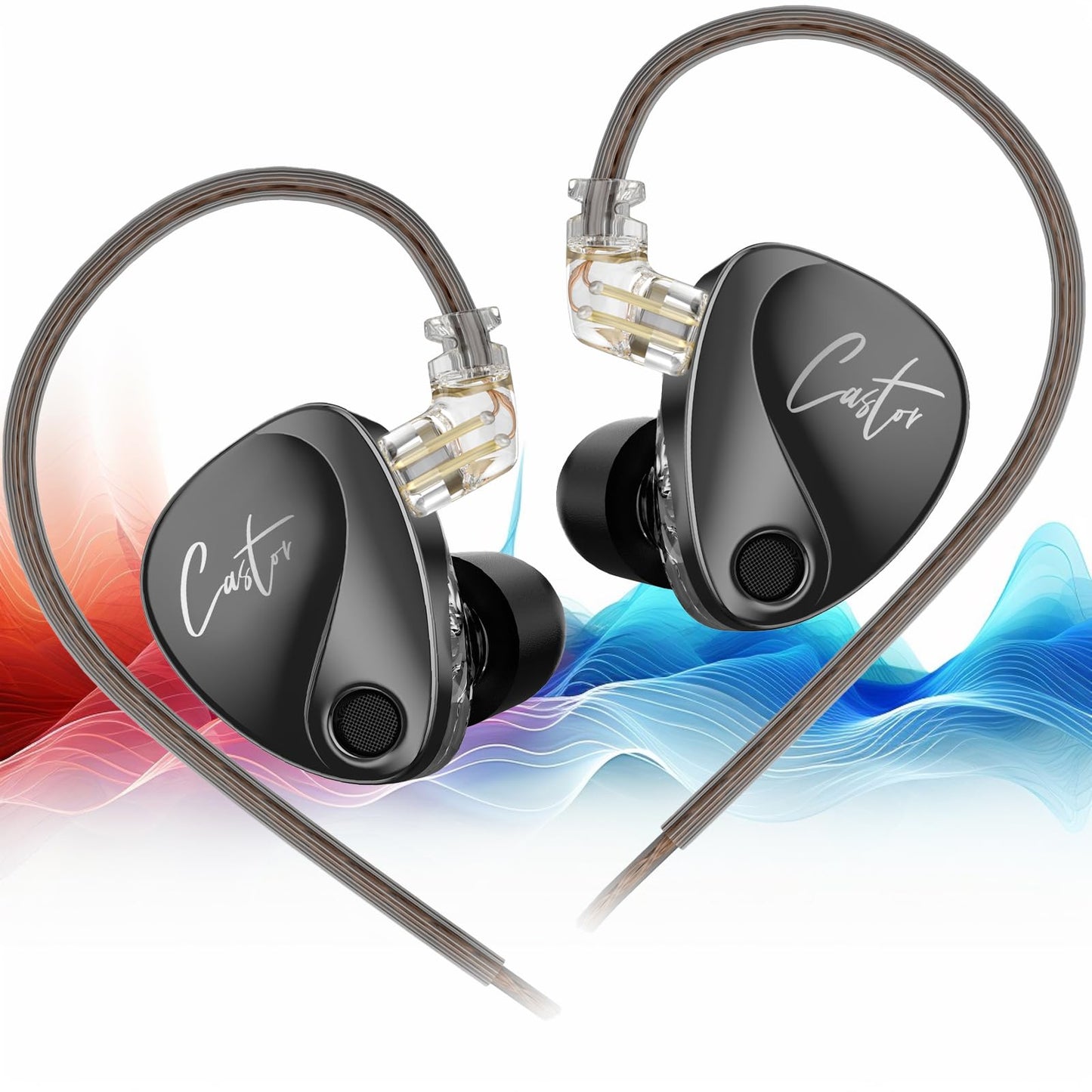 KZ Castor In Ear 2DD Headphones, dynamic with adjustable balanced armature, HiFi, Monitor, noise canceling, sponge, Microphone,, Black