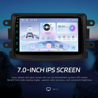 Navigatie Android SonorX A4233, sistem Android 15, Pentru Dacia si Renault, Ecran 7inch IPS, 2GB+64GB, Carplay, Android Auto, Bluetooth, Wi-fi, GPS, Negru