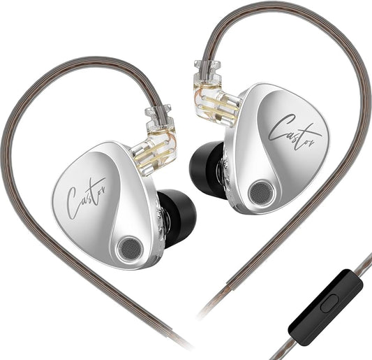 KZ Castor In Ear 2DD Headphones, dynamic with adjustable balanced armature, HiFi, Monitor, noise canceling, sponge, Microphone, Silver