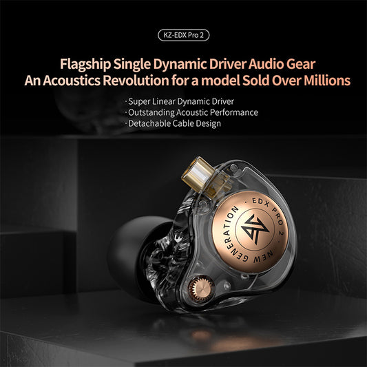 Casti KZ EDX PRO 2 , Super Dinamic Liniar Drive 1DD de 10mm, Cablu detasabil cu Jack 3.5mm, CU Microfon HD Dual, Negru