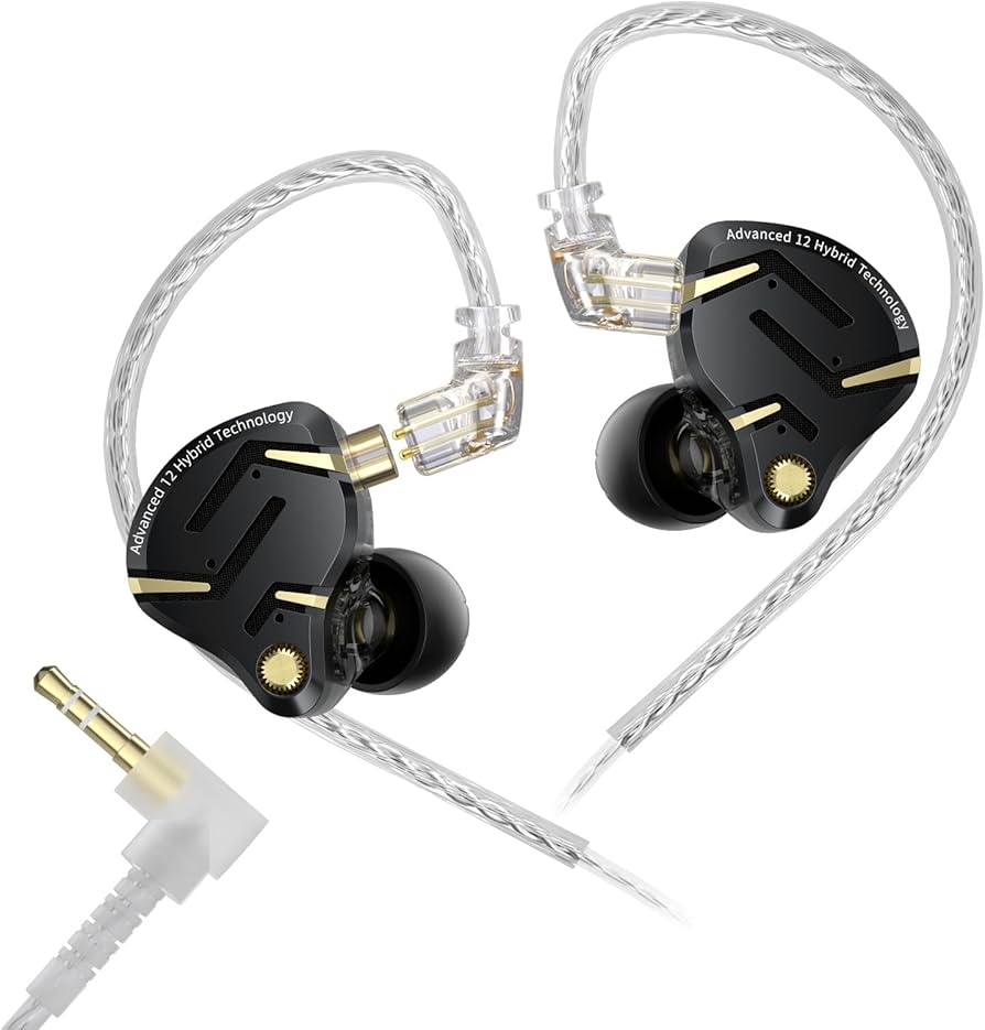 Casti KZ ZS12 PRO 2, Hibride 6 drivere 5BA+1DD, sunet clar HiFi si bas captivant, pentru gaming, muzicieni, cantareti, audiofili, cablu Jack 3.5 Microfon HD, Negru