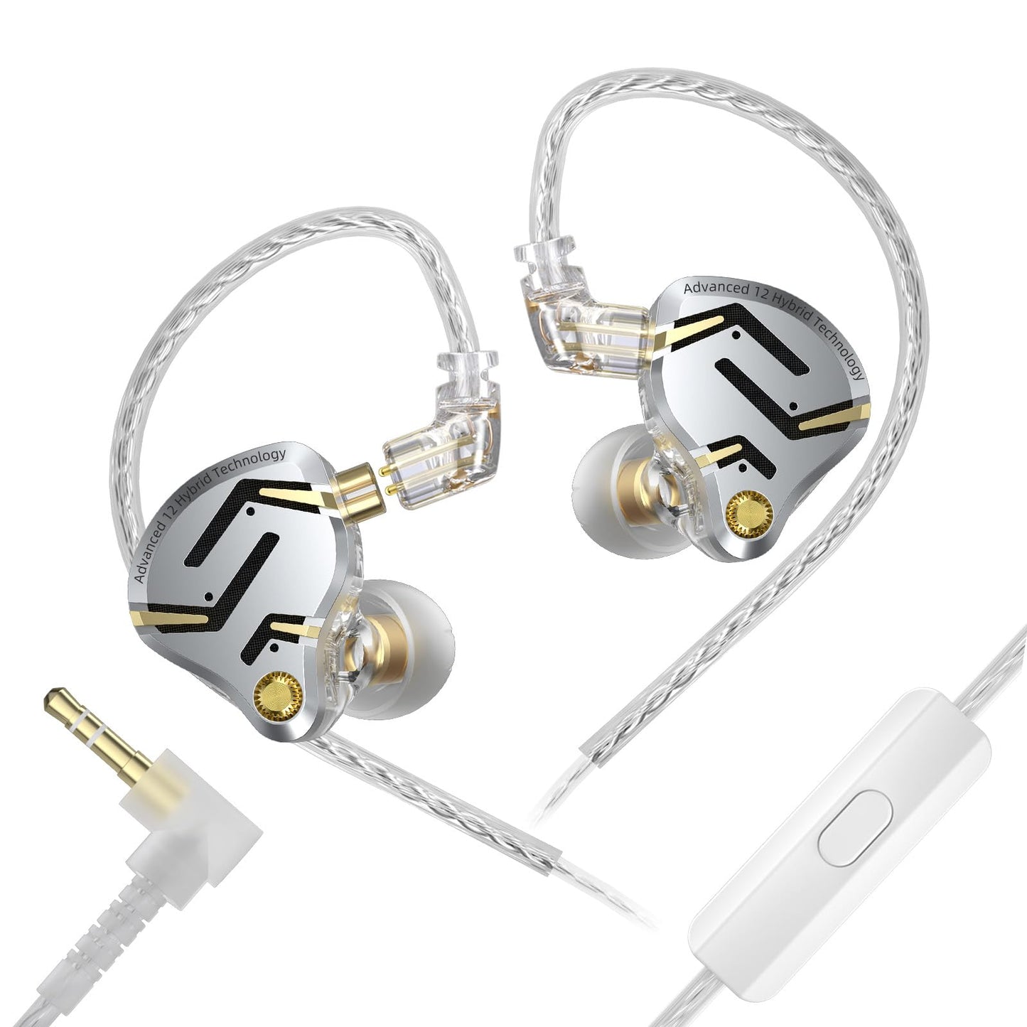 Casti KZ ZS12 PRO 2, Hibride 6 drivere 5BA+1DD, sunet clar HiFi si bas captivant, pentru gaming, muzicieni, cantareti, audiofili, cablu Jack 3.5 Microfon HD, Argintiu