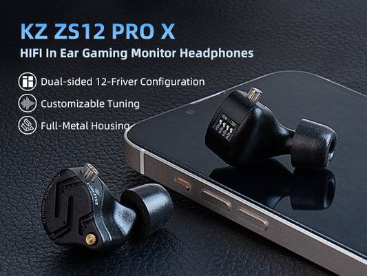 Casti KZ ZS12 PRO X cu fir, monitor intraauricular, IEM pentru gaming, hibride 5BA+1DD cu driver cu comutator de reglare pe 4 niveluri, complet metal, cablu detasabil, Micfrofon HD, Negru