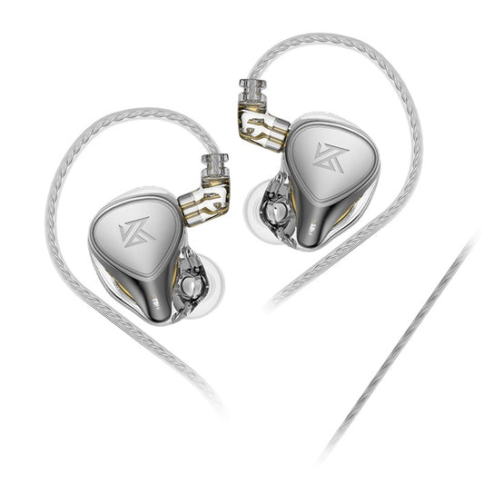 Kopfhörer KZ Acoustics ZEX Pro, Hybrid, HIFI In-Ear elektrostatisch, dynamisch, ausgewogen, mit Geräuschunterdrückung, Mikrofon, Sport, Spiel, Silber