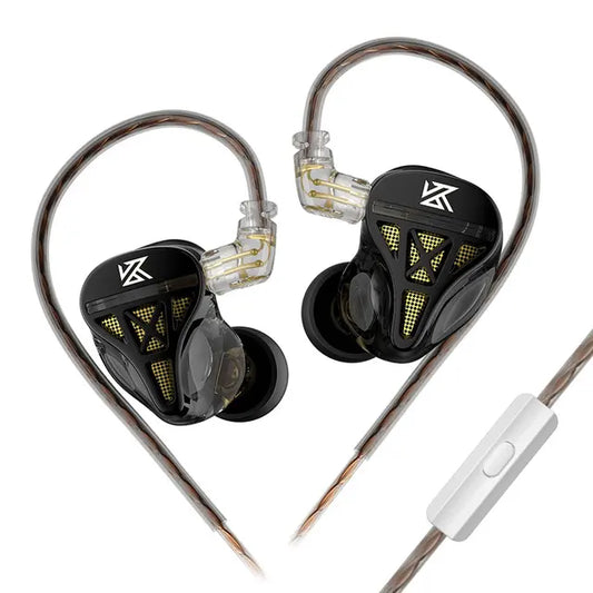 KZ DQS Metal Headphones, Monitor for the ear, Hybrid armature and dynamic driver, Hi-Fi, Wired microphone, Black