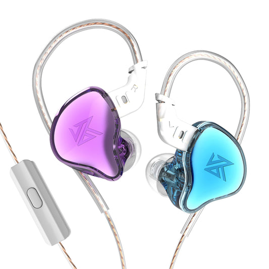 KZ EDC Headphones Dynamic, bass HIFI, with in-ear monitoring, sports with noise cancellation, Microphone, Blue/Violet