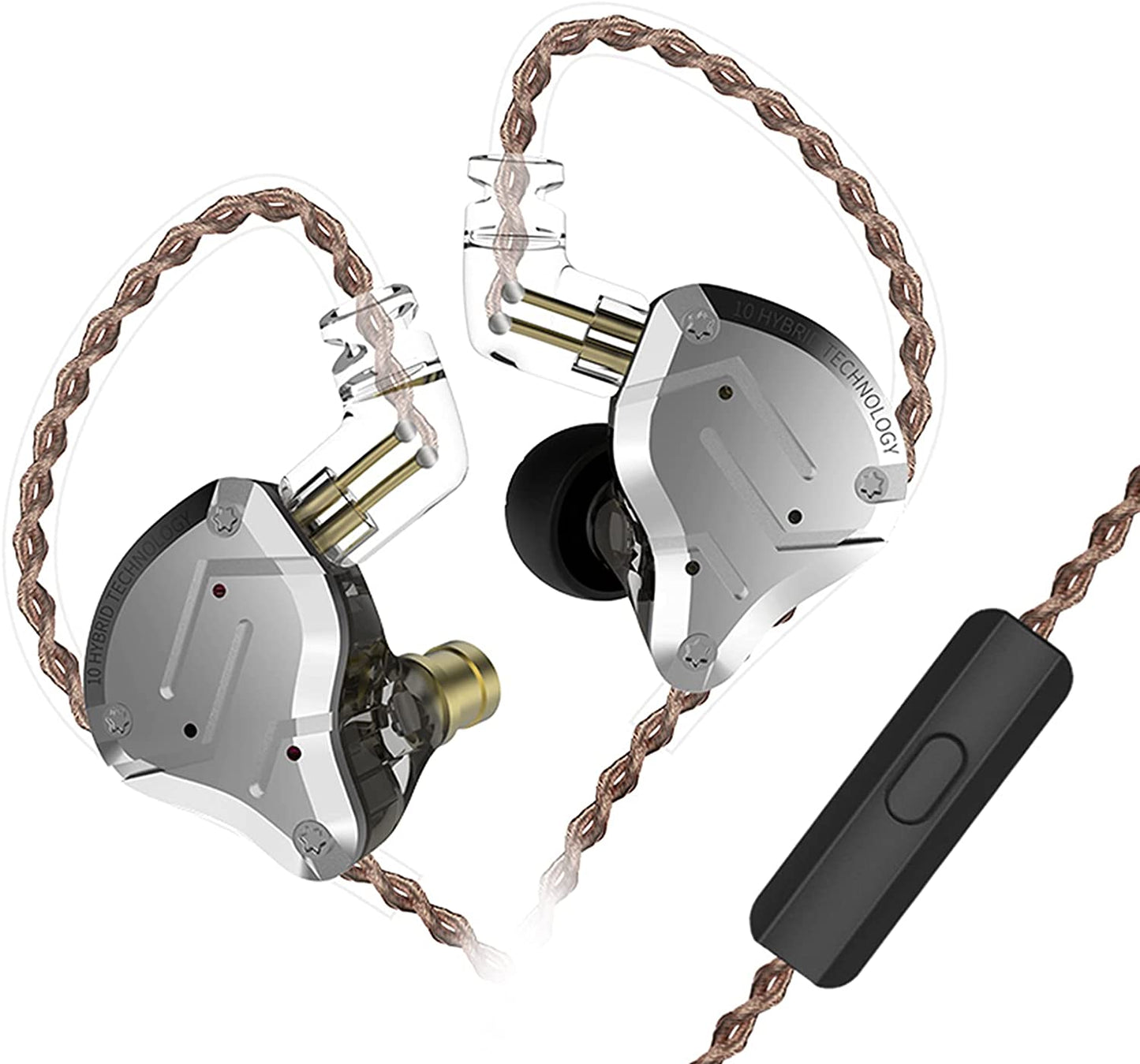 KZ ZS10 Pro Silver headphones, 4BA+1DD Hybrid 10 drivers, HIFI bass, Monitor, metallic, with HD microphone noise cancellation