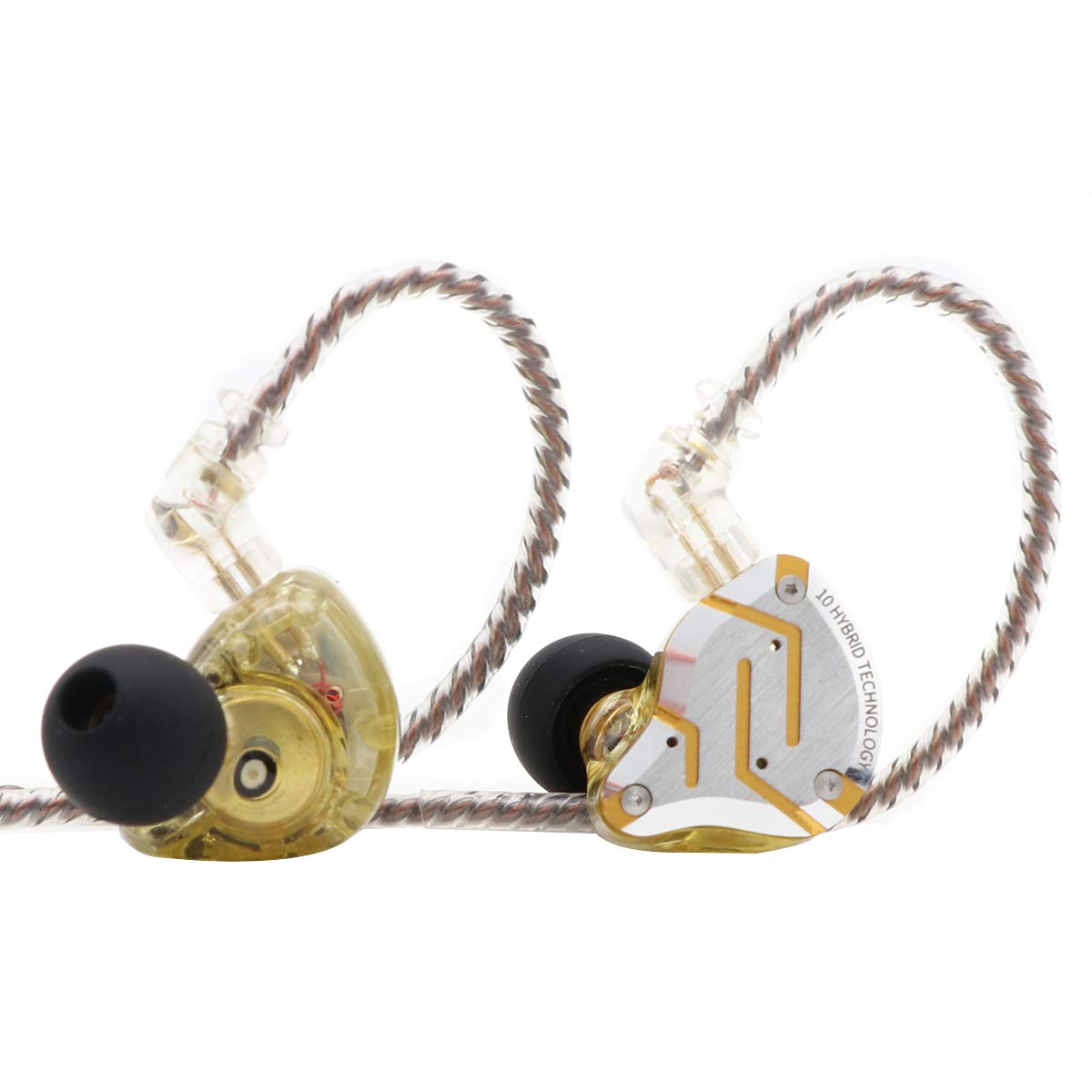 Headphones KZ ZS10 Pro Gold, 4BA+1DD Hybrid 10 drivers, HIFI bass, Monitor, metallic, with HD microphone noise cancellation