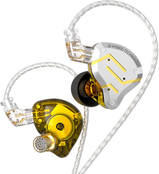 Headphones KZ ZS10 Pro Gold, 4BA+1DD Hybrid 10 drivers, HIFI bass, Monitor, metallic, with HD microphone noise cancellation