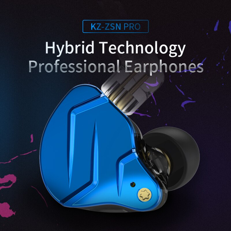 KZ ZSN Pro X Metal Headphones, 1BA+1DD Hybrid Technology, HIFI Bass, Monitor, Sport, with Noise Cancellation, Blue