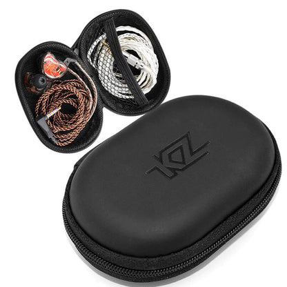 Headphone Case KZ Brand PU Leather, Oval Box, Portable Travel Pocket, Black